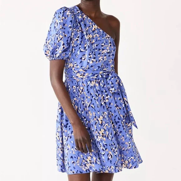 Ninewest One Shoulder Blue Floral Cocktail Dress - XXL - Picture 4 of 4